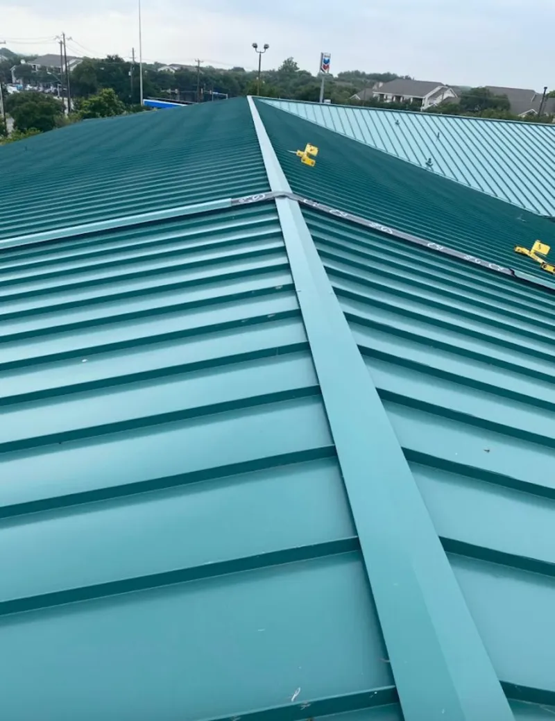 Green commercial metal roof ridge and valley for Metal Roof Repair in Southgate